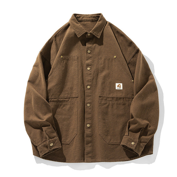 Unisex Boxig Canvas Chore Jacka med Brass Tryckknapp Knappar och Four Utanpåfickor
