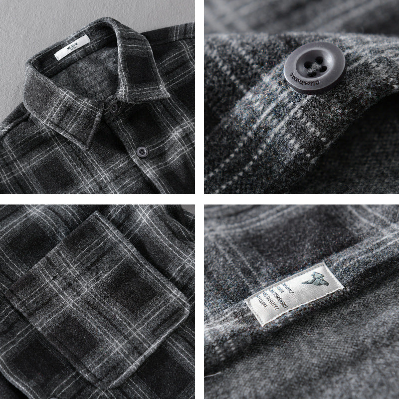 Herr Rutig Flanell Overshirt med Bröstficka och Avslappnad Passform