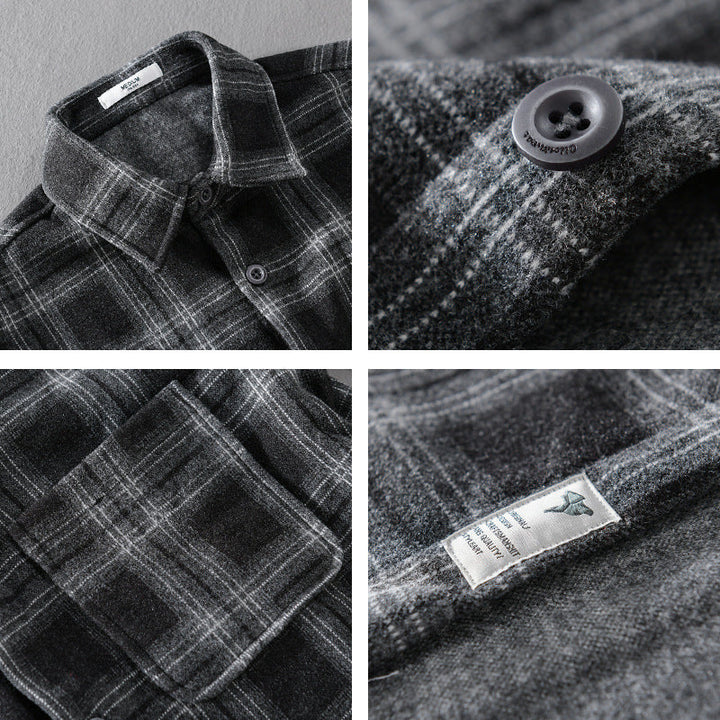 Herr Rutig Flanell Overshirt med Bröstficka och Avslappnad Passform