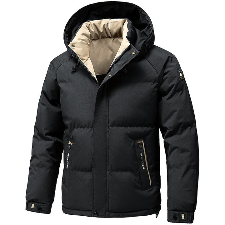 Herr quiltad med huva parka med värmande foder och vindtät ytterskal