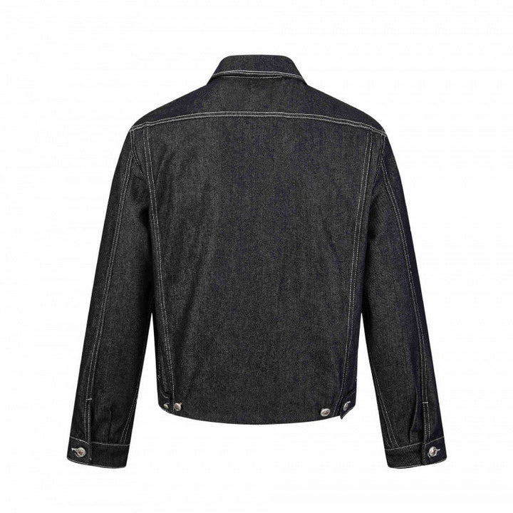 Herr boxig denimjacka med contrasting quiltad sömmar och patch bröstfickor