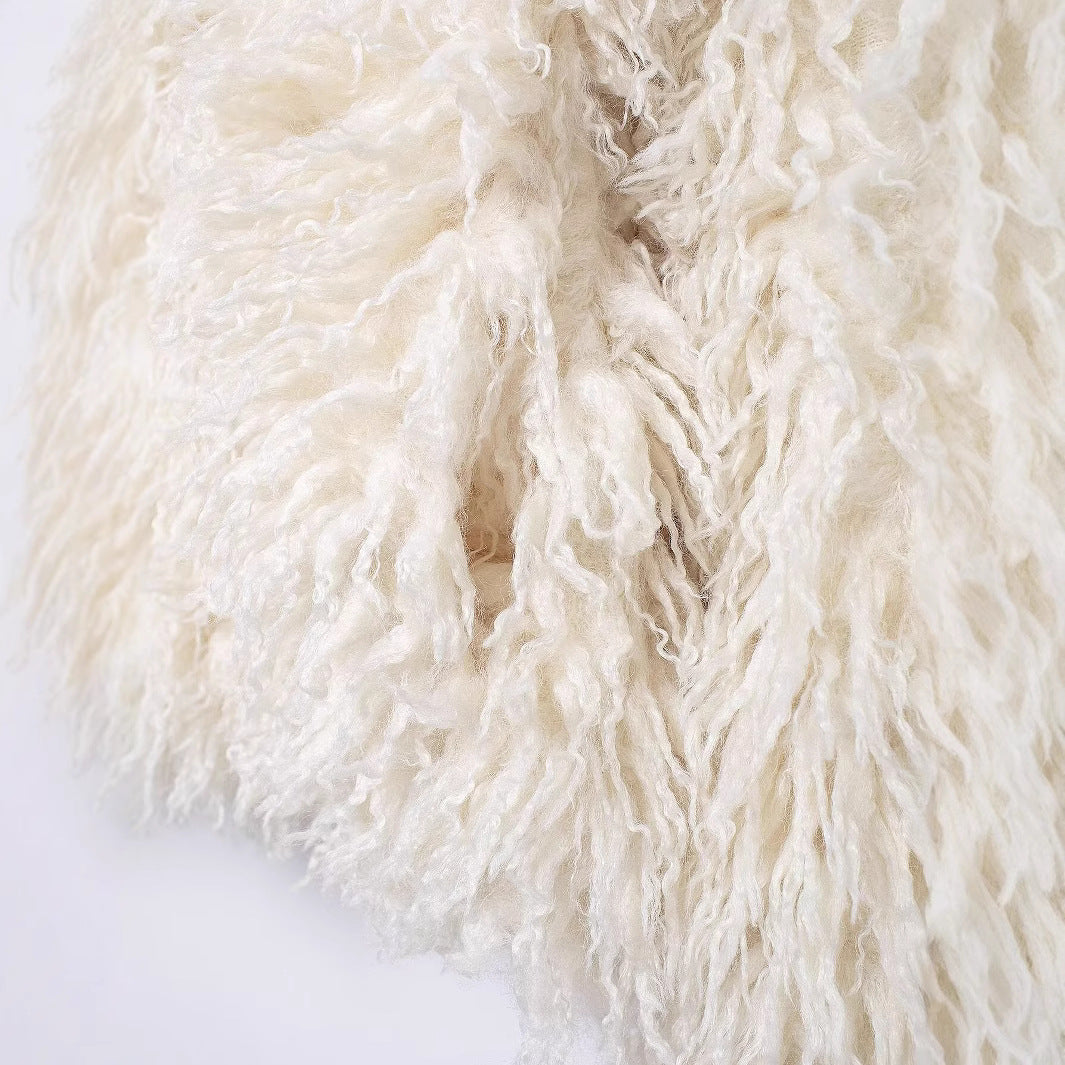 Dam kort jacka gjord Faux Fur med lång-Pile Shag Structure