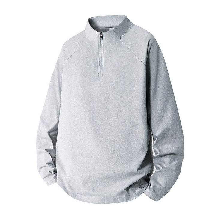 Herr Minimalistisk Halv Dragkedja College-Tröja med Teknisk Jersey och Extended Fåll