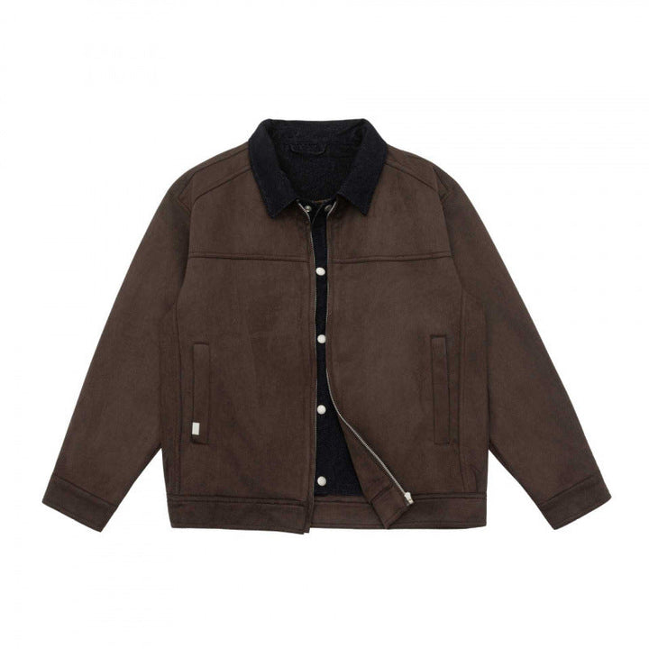 Herr boxig Dragkedja Blouson Jacka med Cord Krage och Minimalistisk sidofickor