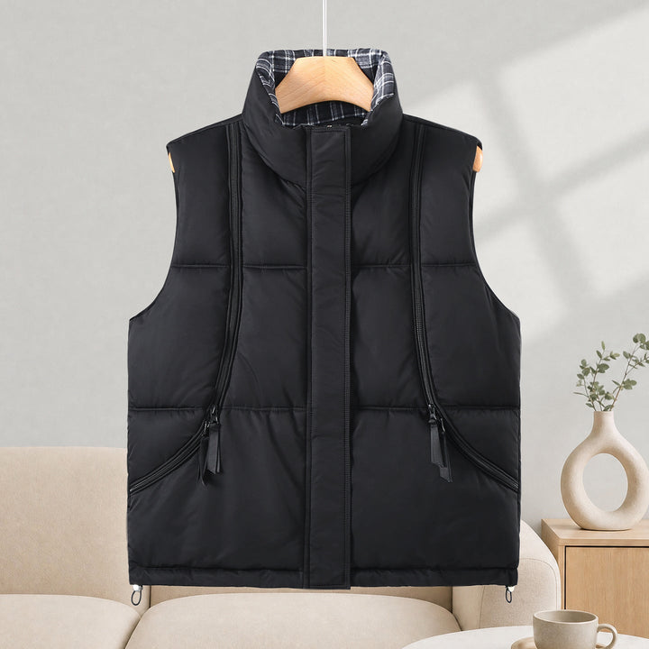 Dam quiltad thermal väst med high ståkrage, side dragkedja fickor, och adjustable fåll