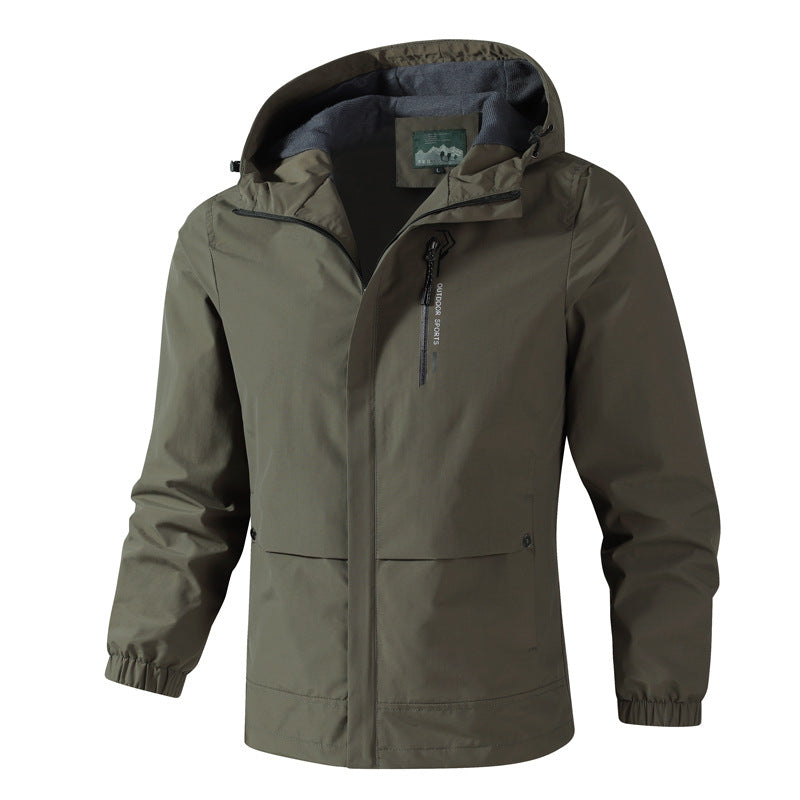 Herr vattentät softshell regnjacka med huva, Bröst Dragkedja och Fleece Inner Krage