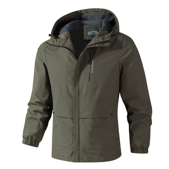 Herr vattentät softshell regnjacka med huva, Bröst Dragkedja och Fleece Inner Krage