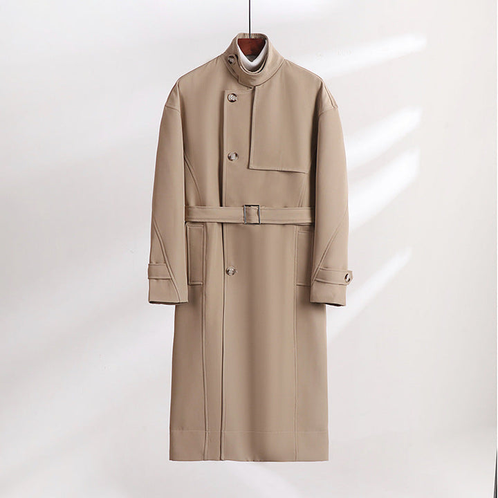 Herr Lång-Skärning Minimalistisk Trench Kappa med Sjalkrage Krage och Justerbar Ärm Remmar