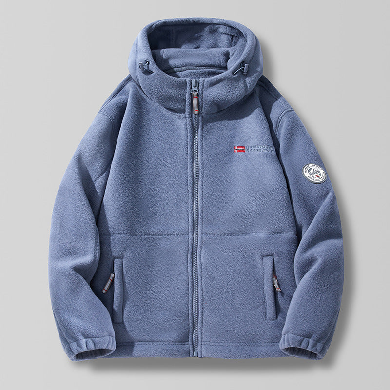 Unisex Hooded fleecejacka med hög krage, hel dragkedja och sidofickor.
