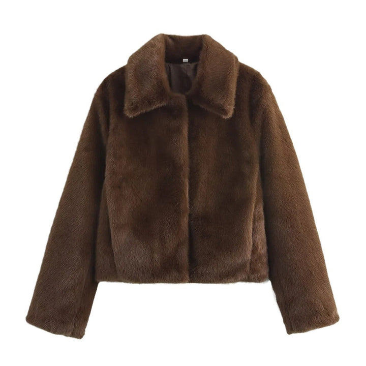 Dam 100+ Kort Faux Fur Jacka med Skjort Krage, Mjuk Padding och Dold Knapp Knäppning