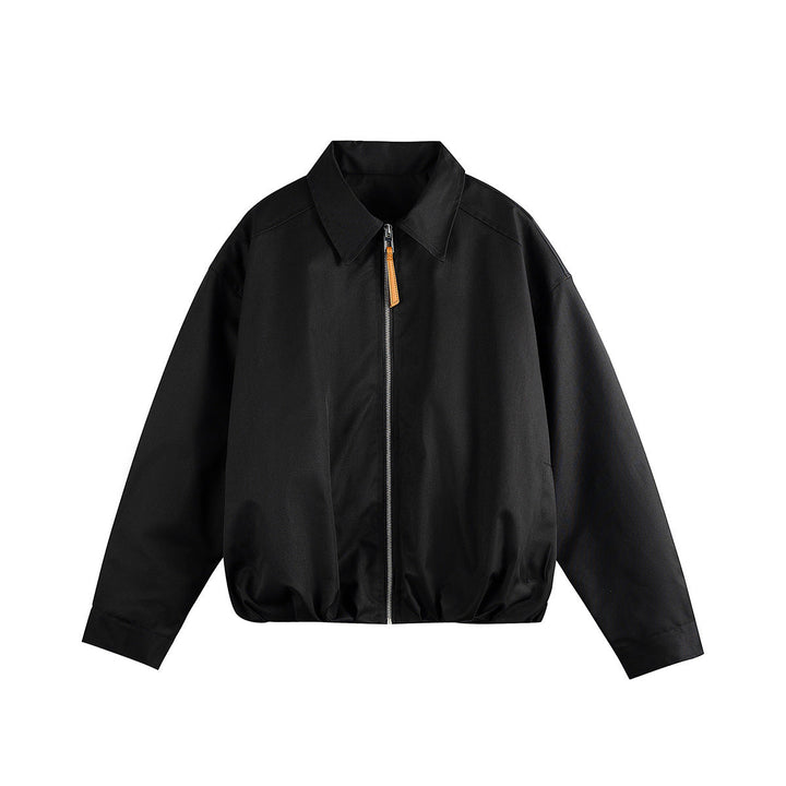 Unisex Kort Blouson i Boxig Skärning med Skjortkrage och Gathered Fåll