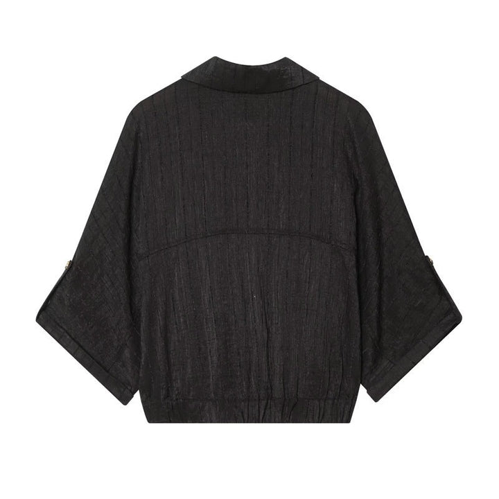 Dam Boxig Overshirt Jacka Midja Kort med 3/4 Ärmar och Guld Knappar