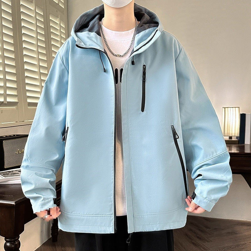 Herr Boxig med Huva Softshell Jacka med Concealed Dragkedja, Multifunctional Fickor med Dragkedja &amp; Oversized Skärning