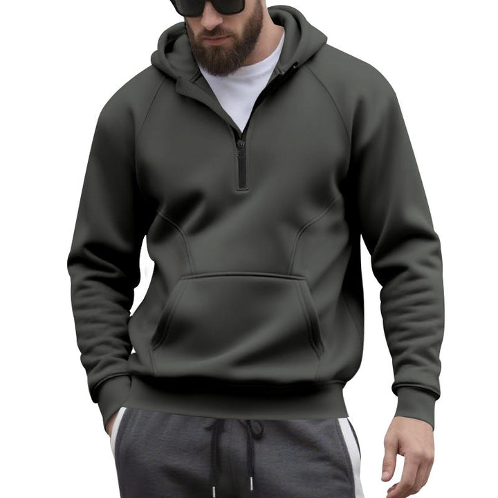 Herr Halv Dragkedja Luvtröja i Minimalistisk Softshell Look med Känguruficka och Raglanärmar