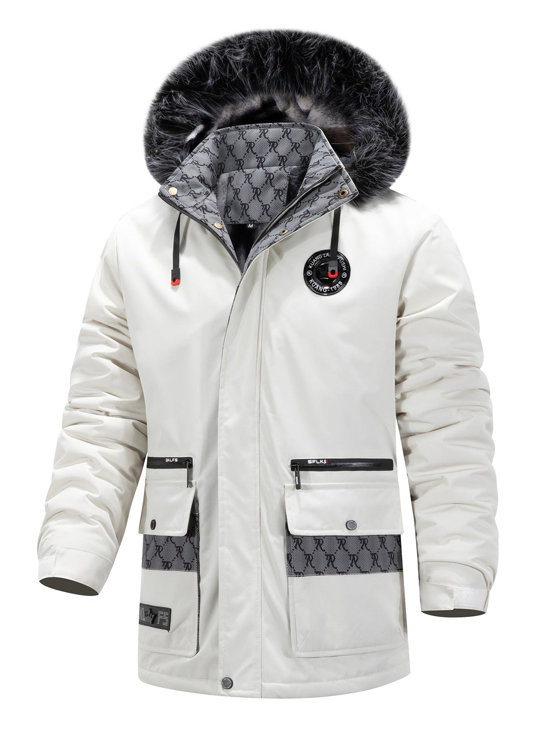 Herr Lång Värmande parka med huva, Logotyp Foder och flerafunktionell Fickor