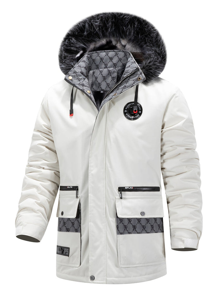 Herr Lång Värmande parka med huva, Logotyp Foder och flerafunktionell Fickor