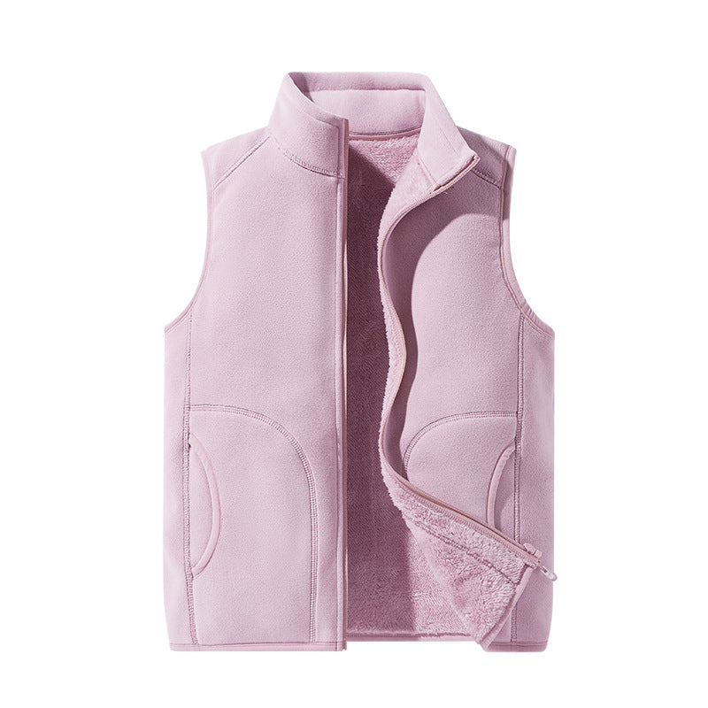 Dam lätt microfleece väst med hel dragkedja, hög krage, och mjuk teddy foder