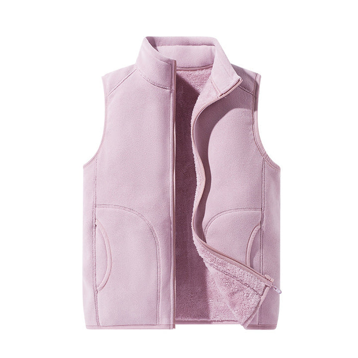 Dam lätt microfleece väst med hel dragkedja, hög krage, och mjuk teddy foder