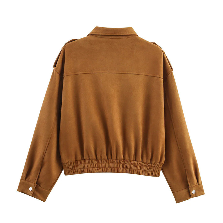 Dam cropped utility jacka med axel epaulettes, applied flap fickor, och elastisk fåll