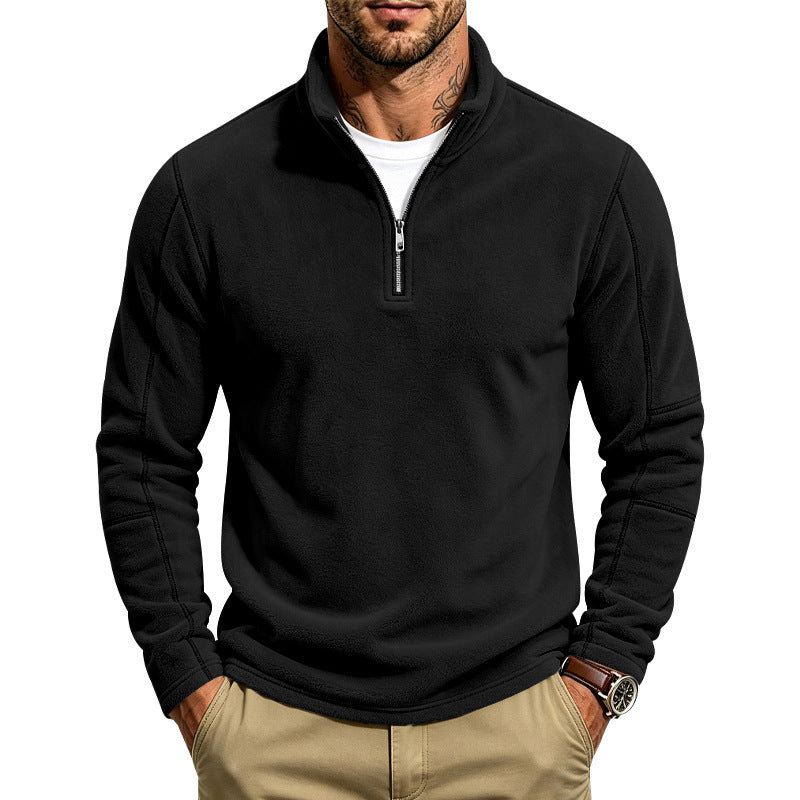 Herr Fleece Halv Dragkedja Pullover med Ståkrage och Flatlock Sömmar