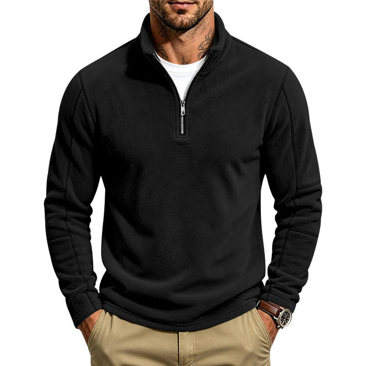 Herr Fleece Halv Dragkedja Pullover med Ståkrage och Flatlock Sömmar