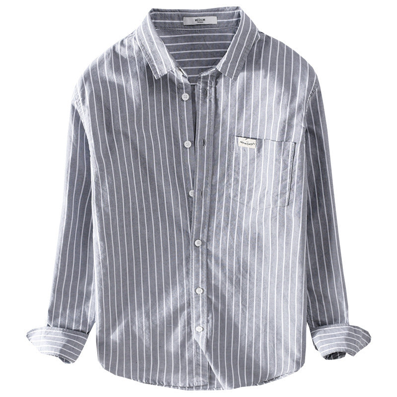 Herr Randig Layering Overshirt Tillverkad av Mjuk Bomullsblandning med A Kent Krage och Utanpå Bröstficka