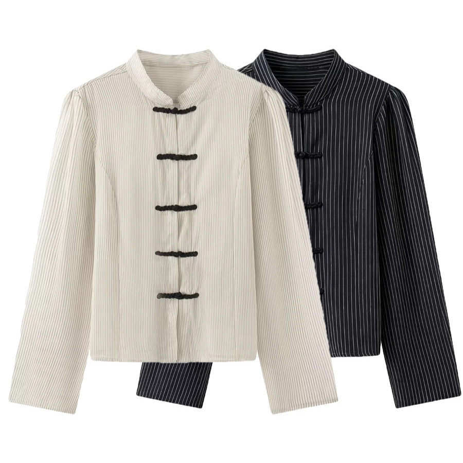 Dam figursydd Chinese-inspired jacka med ståkrage och decorative knot closures