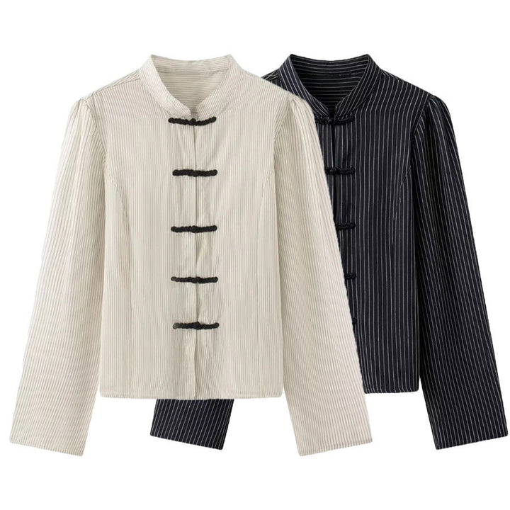 Dam figursydd Chinese-inspired jacka med ståkrage och decorative knot closures