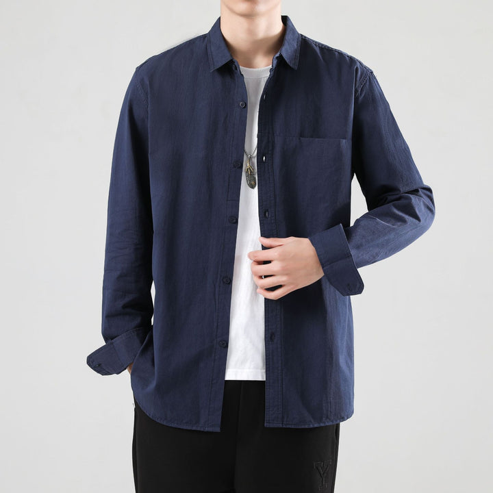 Herr Lös Bomull Overshirt med Bröstficka och Ljus Struktur