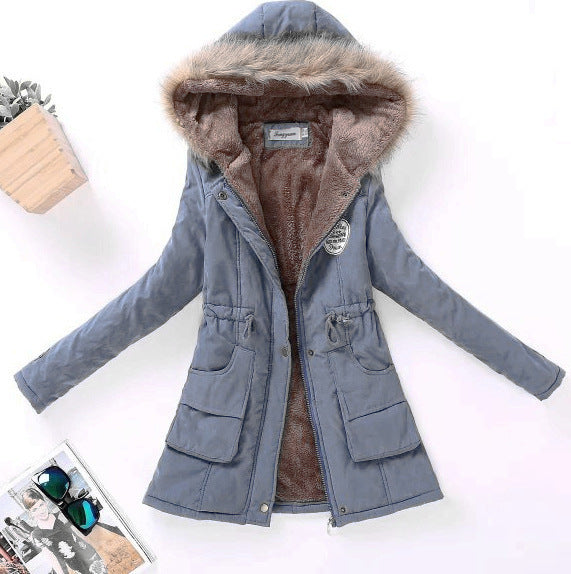 Dam high-värmande vinter parka med teddy foder, drawstring och faux fur kant