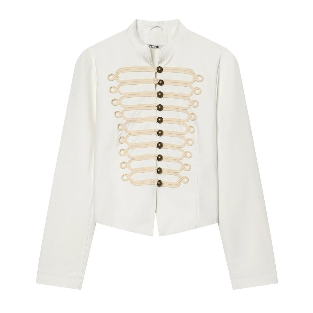 Dam Military-Inspired Kort Jacka med Frog Closures och Stå Krage