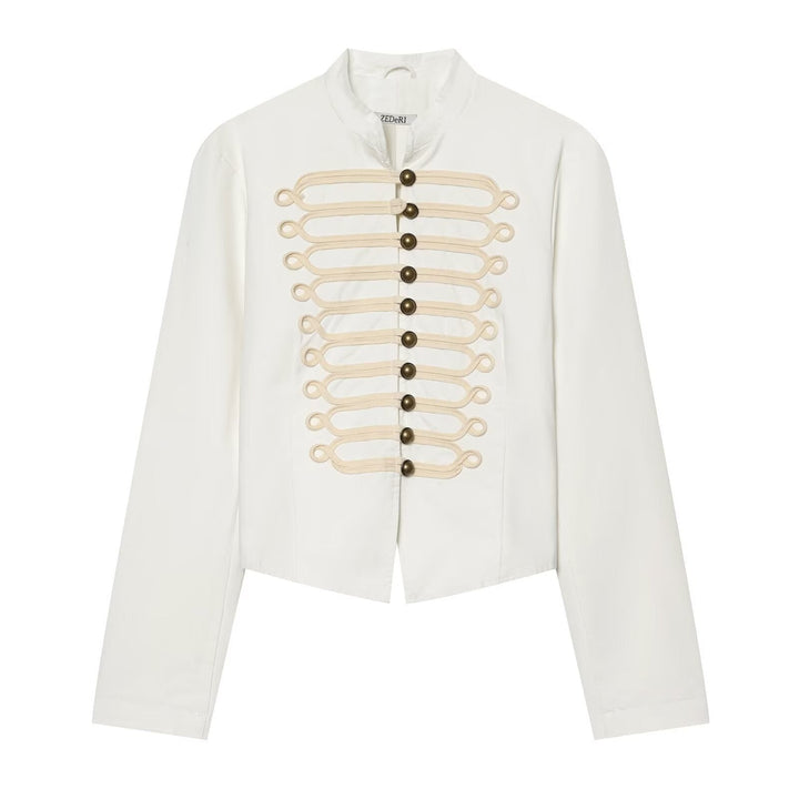 Dam Military-Inspired Kort Jacka med Frog Closures och Stå Krage