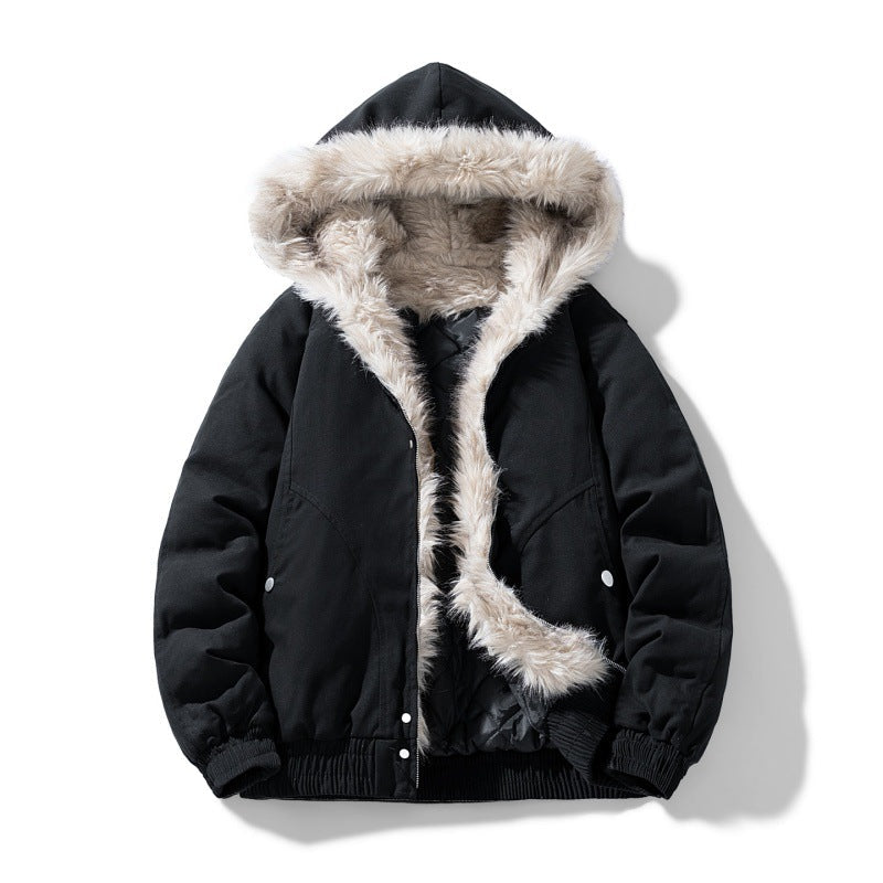 Unisex non-quiltad vinterjacka med synthetic fur huva och thermal fyllning