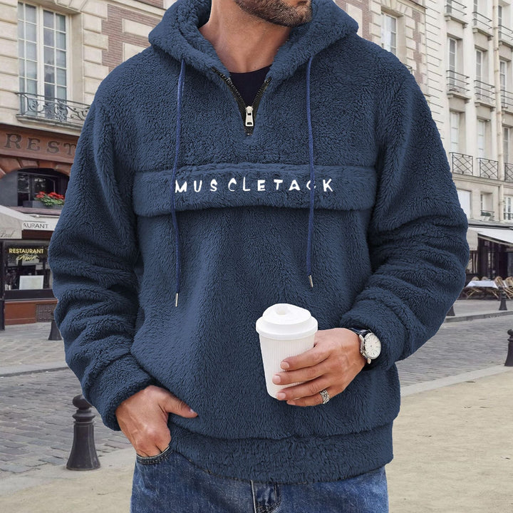 Herr Nano Teddy Fleece Luvtröja med Halv Dragkedja, Känguruficka och Mjuk Foder