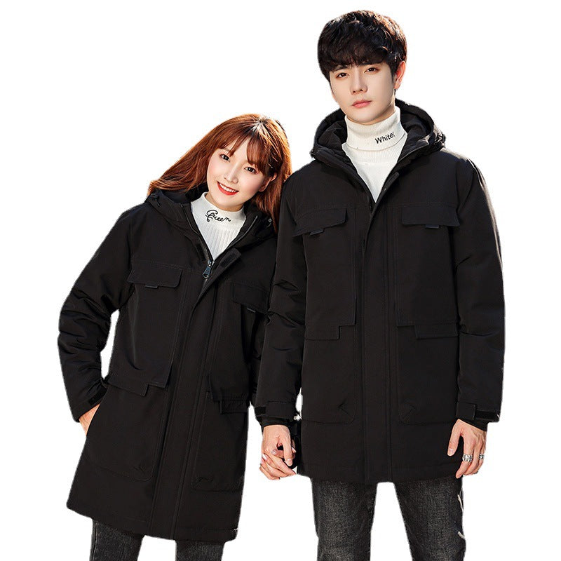 Unisex vadderad lång Parka med huva Multi-fickor och vindtät värmeisolering