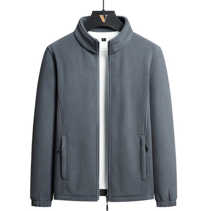 Herr Nano Minimalistisk Microfleece Cardigan med Ståkrage, Tvåvägsdragkedja och Elastiska Muddar