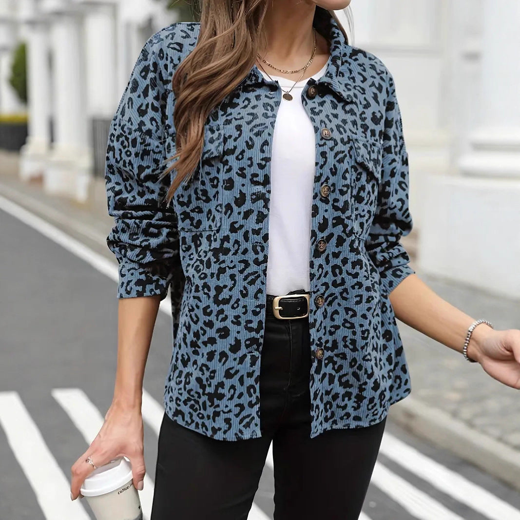 Dam oversize skjortjacka in Cord look med Leopard tryck
