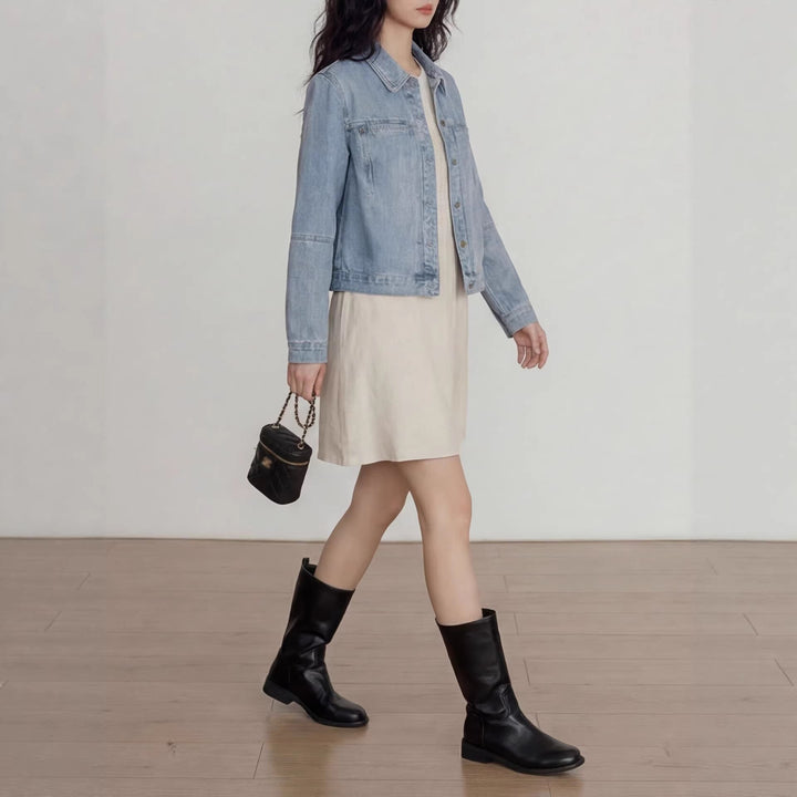 Dam Denimjacke med Knäppning