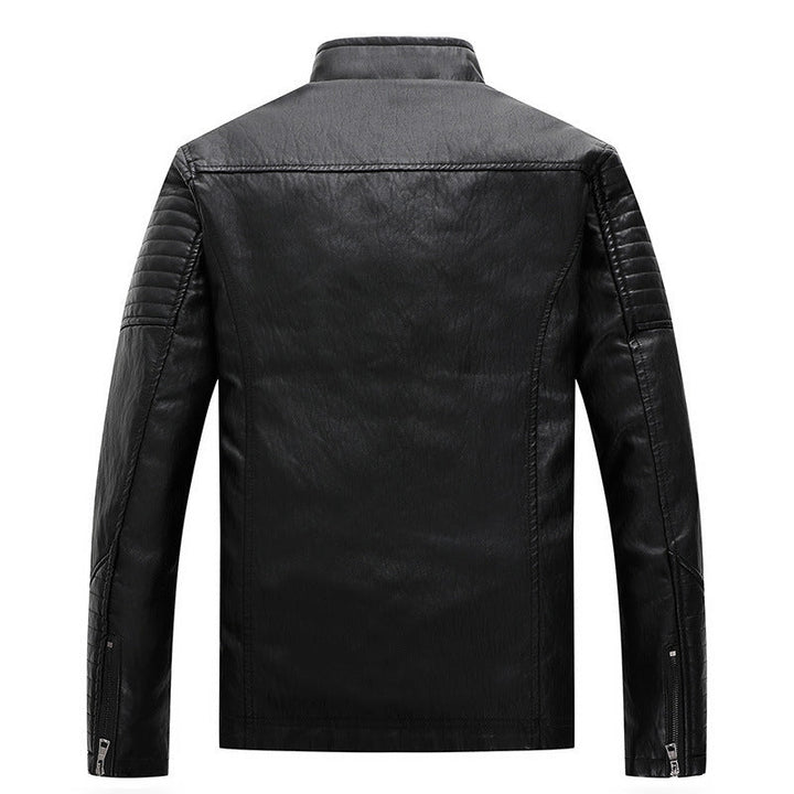 Herr Konstläder Moto Jacka med Geometric Quiltad Sömmar och Stående Krage