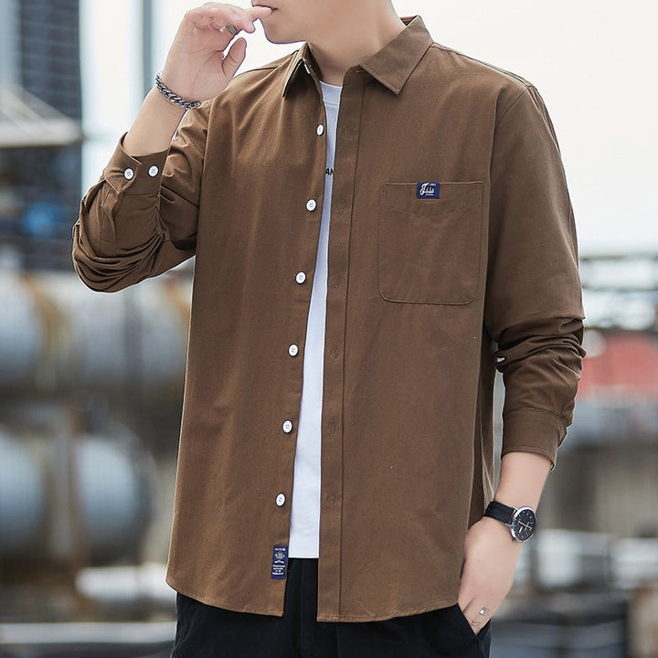 Herr Bomull Overshirt i Casual Look med Bröstficka &amp; Skjortkrage