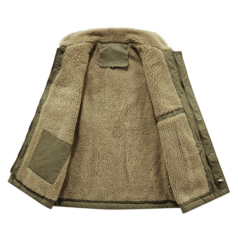 Herr Sleeveless Termisk Väst i Militär Stil med Teddyfoder och Stående Krage