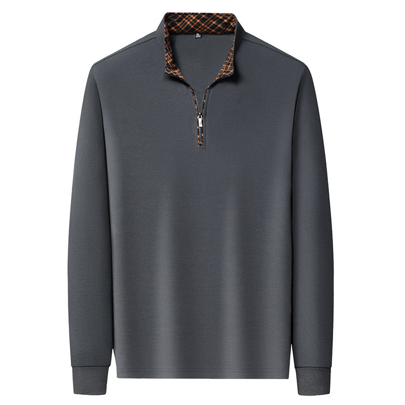 Herr Lång Ärm Halv Dragkedja Pullover med Turtleneck och Rutig Inner Krage