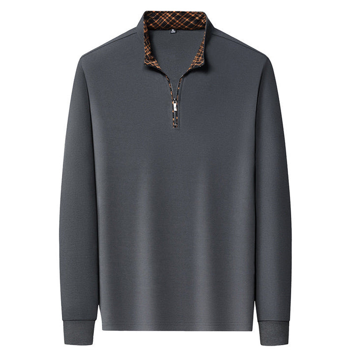 Herr Lång Ärm Halv Dragkedja Pullover med Turtleneck och Rutig Inner Krage