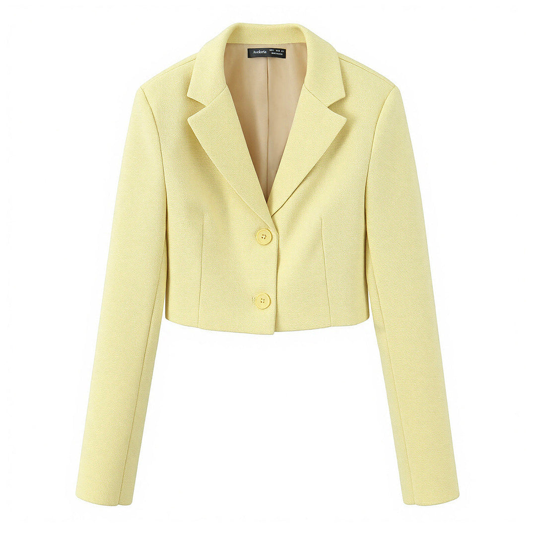Dam Kort Bouclé Tweed Blazer med Notch Lapel och Two-Knapp Stängning