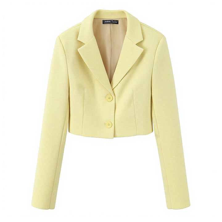 Dam Kort Bouclé Tweed Blazer med Notch Lapel och Two-Knapp Stängning