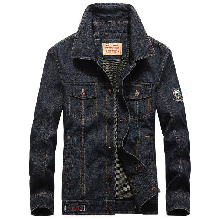 Herr Lätt Jeansjacka i Worker Blouson Stil med Andningsbar Mesh Foder och Ärm Patch