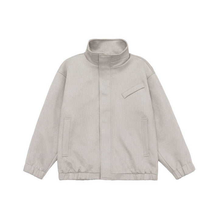 Unisex Kort-Skärning Ståkrage Fleece Jacka med Concealed Tryckknappsslå