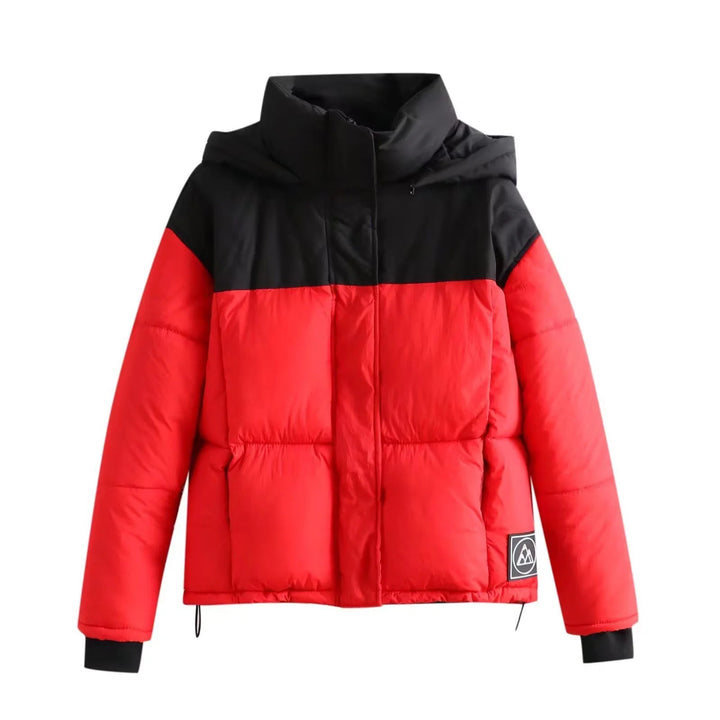 Dam boxy vadderad kort quiltad jacka med huva, high ståkrage och drawstring