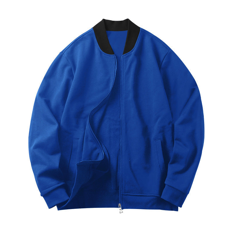 Herr Sportig-Elegant Sweat Jacka i Bomber Stil med Contrast Krage och Tvåvägsdragkedja