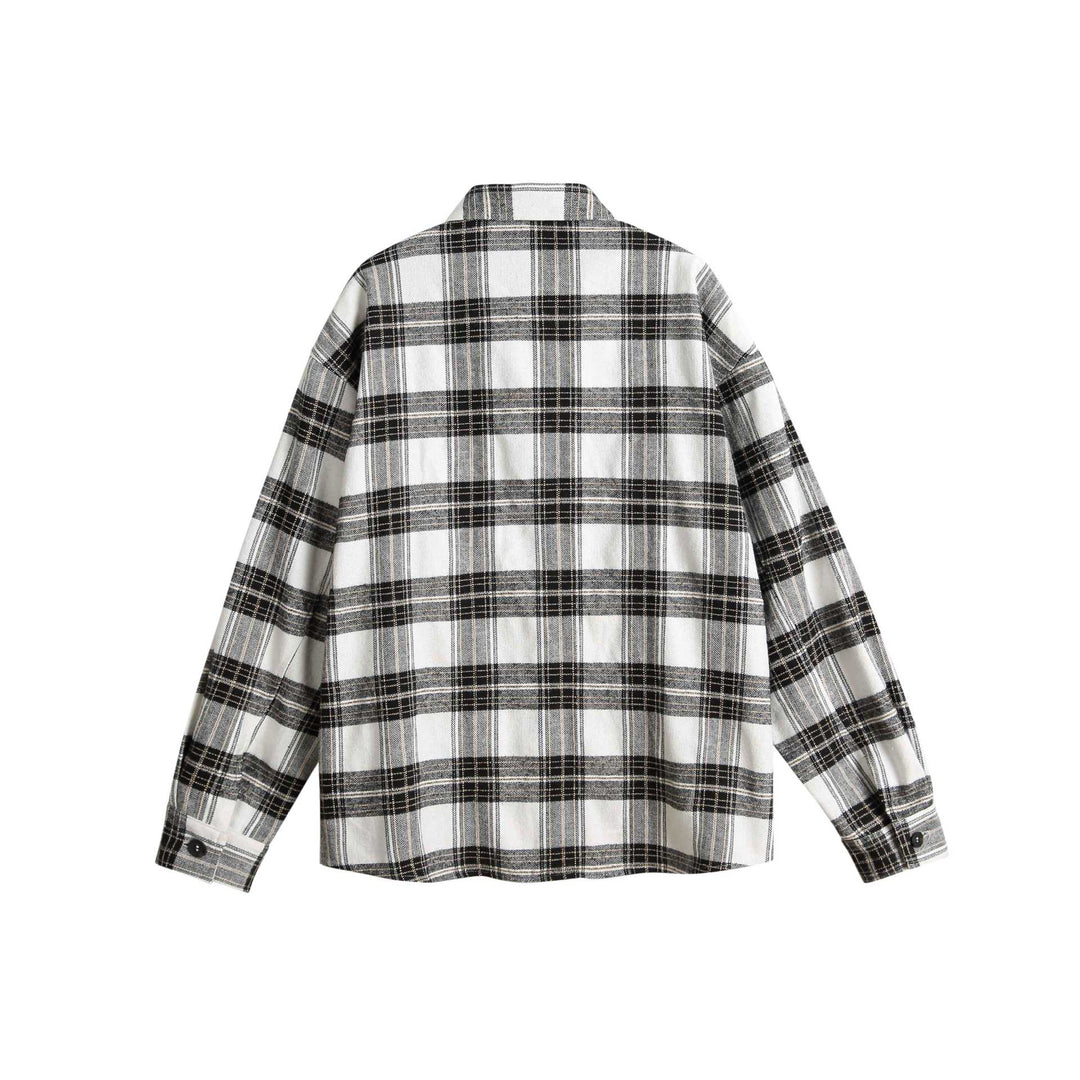 Unisex Oversized Skjorta Jacka i Check Mix med Vertical Argyle Embroidery